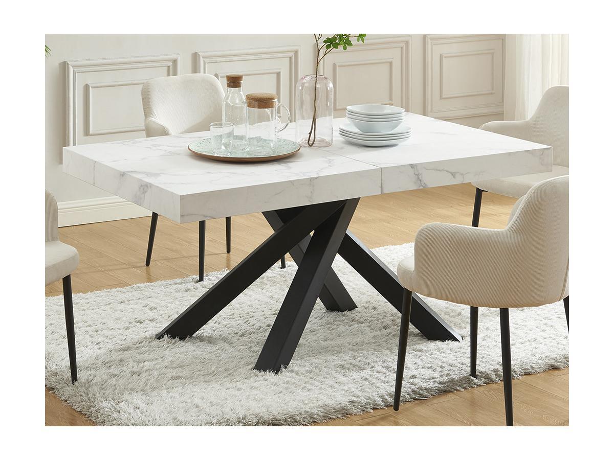 Vente-unique Table à manger extensible 6 à 10 couverts en MDF et métal - Effet marbre blanc et noir - CATONAV  