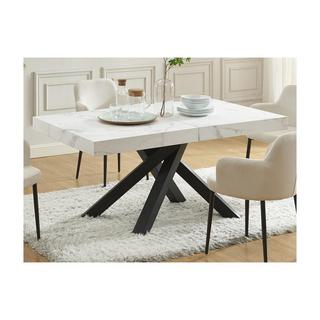 Vente-unique Tavolo da pranzo allungabile da 6 a 10 coperti in MDF e Metallo Effetto marmo Bianco e Nero - CATONAV  