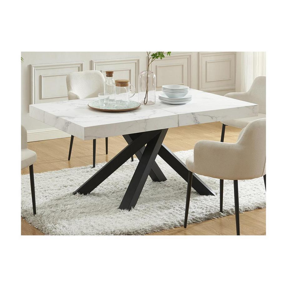 Vente-unique Table à manger extensible 6 à 10 personnes en MDF et métal - Effet marbre blanc et noir - CATONAV  