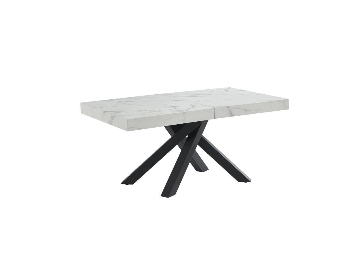 Vente-unique Tavolo da pranzo allungabile da 6 a 10 coperti in MDF e Metallo Effetto marmo Bianco e Nero - CATONAV  