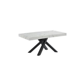 Vente-unique Tavolo da pranzo allungabile da 6 a 10 coperti in MDF e Metallo Effetto marmo Bianco e Nero - CATONAV  