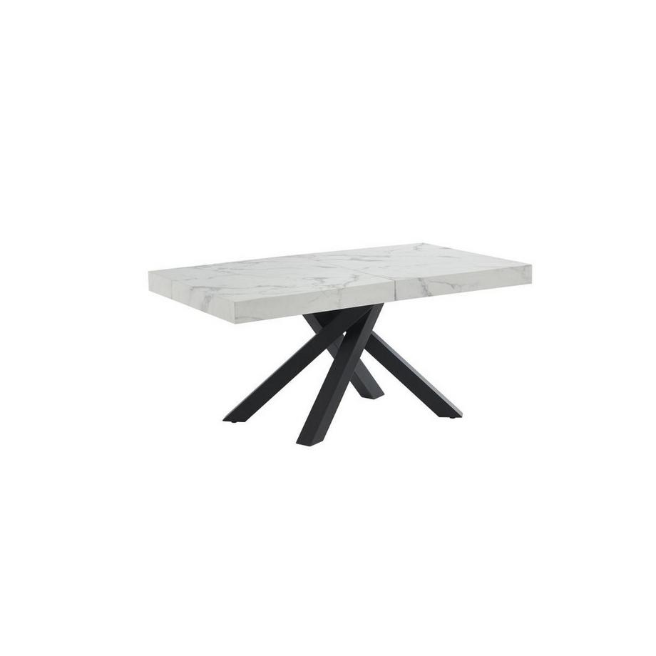 Vente-unique Table à manger extensible 6 à 10 personnes en MDF et métal - Effet marbre blanc et noir - CATONAV  