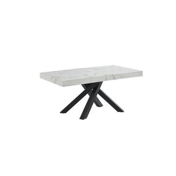 Tavolo da pranzo allungabile da 6 a 10 coperti in MDF e Metallo Effetto marmo Bianco e Nero - CATONAV