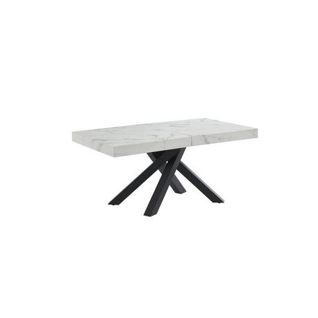 Vente-unique Tavolo da pranzo allungabile da 6 a 10 coperti in MDF e Metallo Effetto marmo Bianco e Nero - CATONAV  