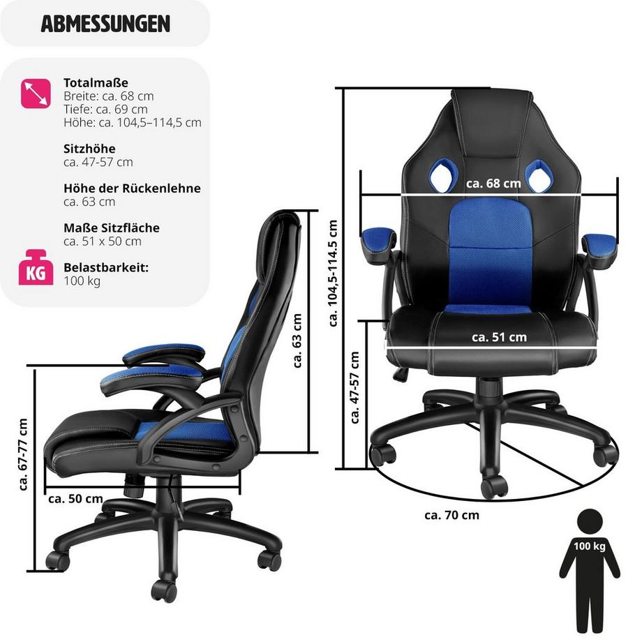 Tectake Sedia da ufficio Mike forma ergonomica  