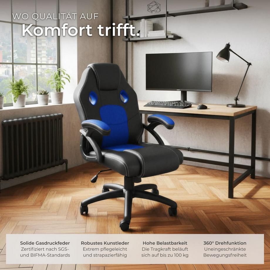 Tectake Bürostuhl Mike ergonomische Form dicke Polsterung  