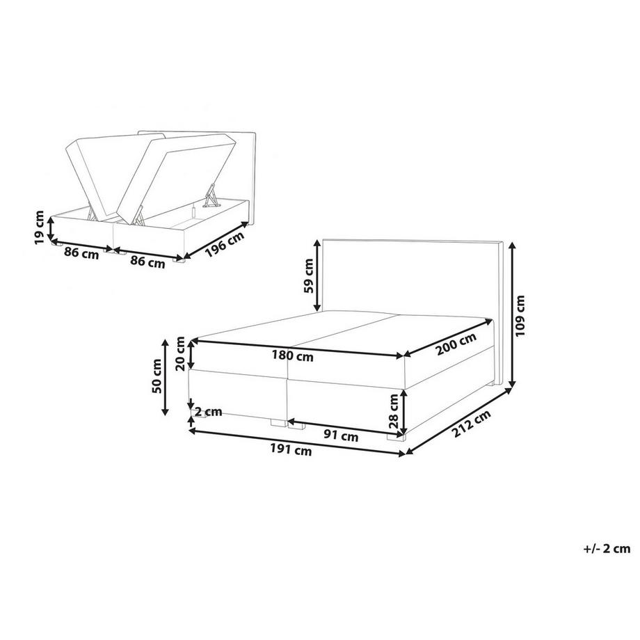 Beliani Lit boxspring avec rangement en Tissu Moderne MAJOR  
