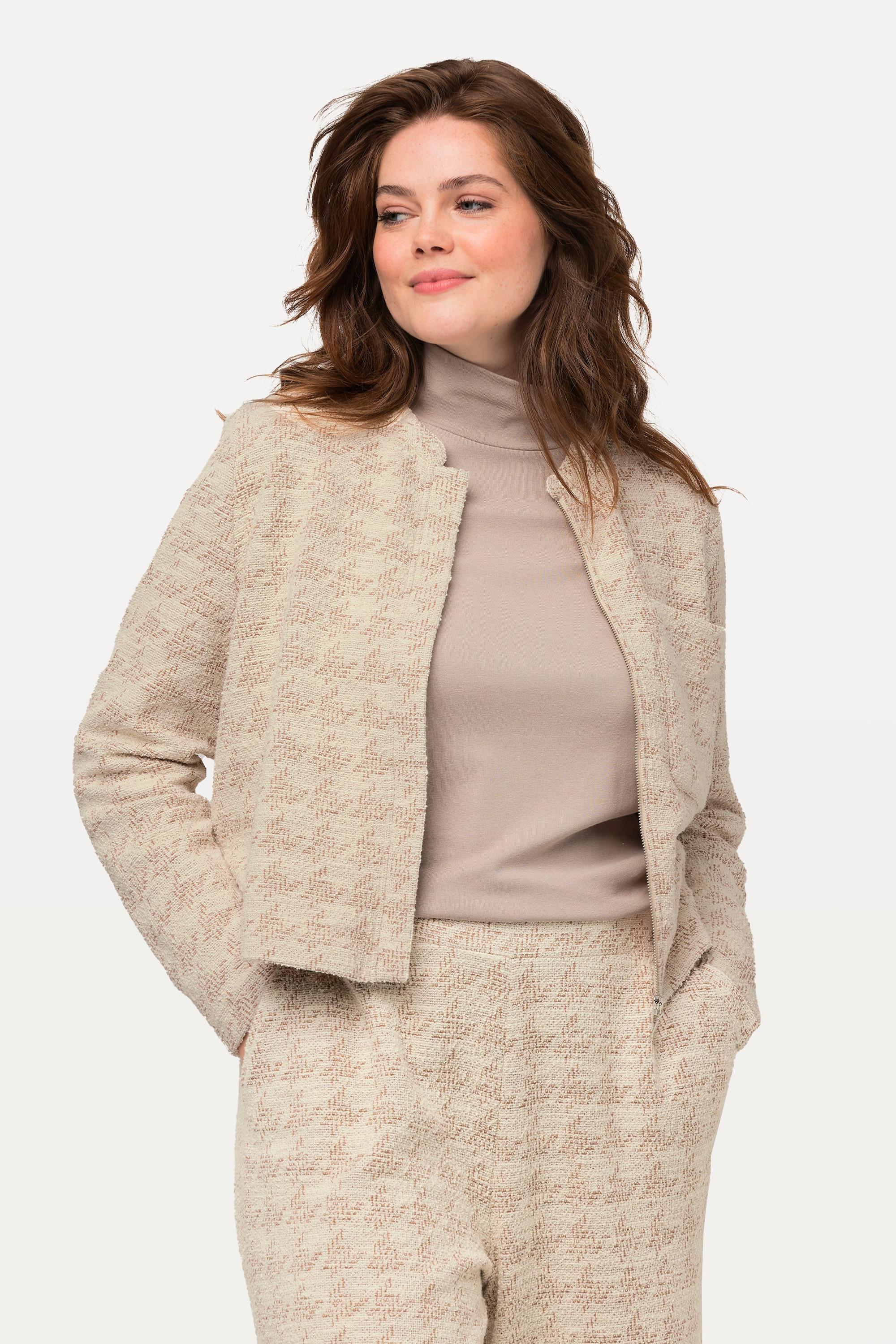 Ulla Popken  Veste oversized en tissu bouclé, col montant, coton bio 