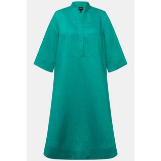 Ulla Popken  Midikleid, Leinenmix, A-Linie, V-Ausschnitt, 3/4-Arm 