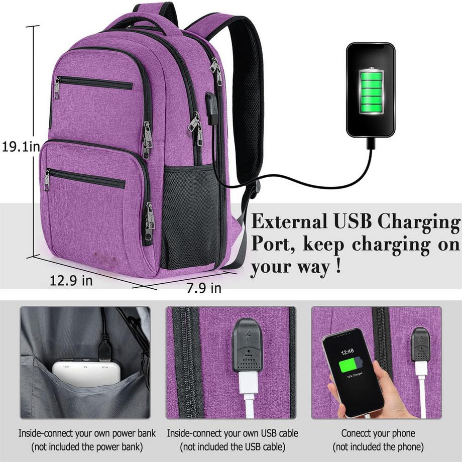 Only-bags.store Sac à dos ordinateur portable étanche avec port de charge USB  