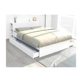 Vente-unique Letto con testata vani portaoggetti e cassetti 140 x 190 cm Bianco + Rete - EUGENE  