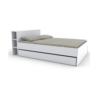 Vente-unique Letto con testata vani portaoggetti e cassetti 140 x 190 cm Bianco + Rete - EUGENE  