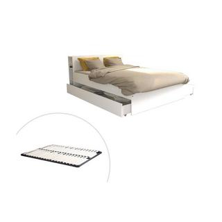 Vente-unique Letto con testata vani portaoggetti e cassetti 140 x 190 cm Bianco + Rete - EUGENE  