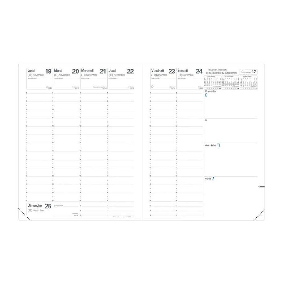 Quo Vadis - Recharge Agenda - 2025 - Président - Semainier Planning - Français - 13 mois de décembre à décembre - 21x27 cm - Papier Clairefontaine blanc - Fabrication française