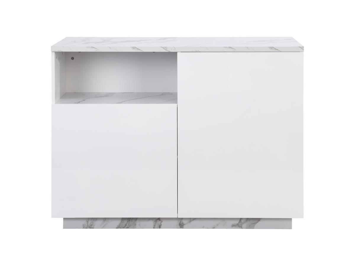 Vente-unique  Isola centrale da cucina con 2 ante e 1 nicchia in MDF Effetto marmo Bianco - CORELINA 