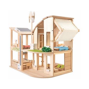 PlanToys Holzspielzeug Grünes Puppenhaus mit Möbeln