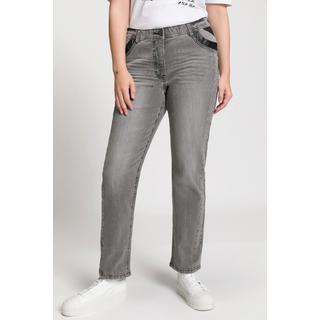 Ulla Popken  Jeans Sammy, schmale 5-Pocket-Form, Lederoptik-Details 