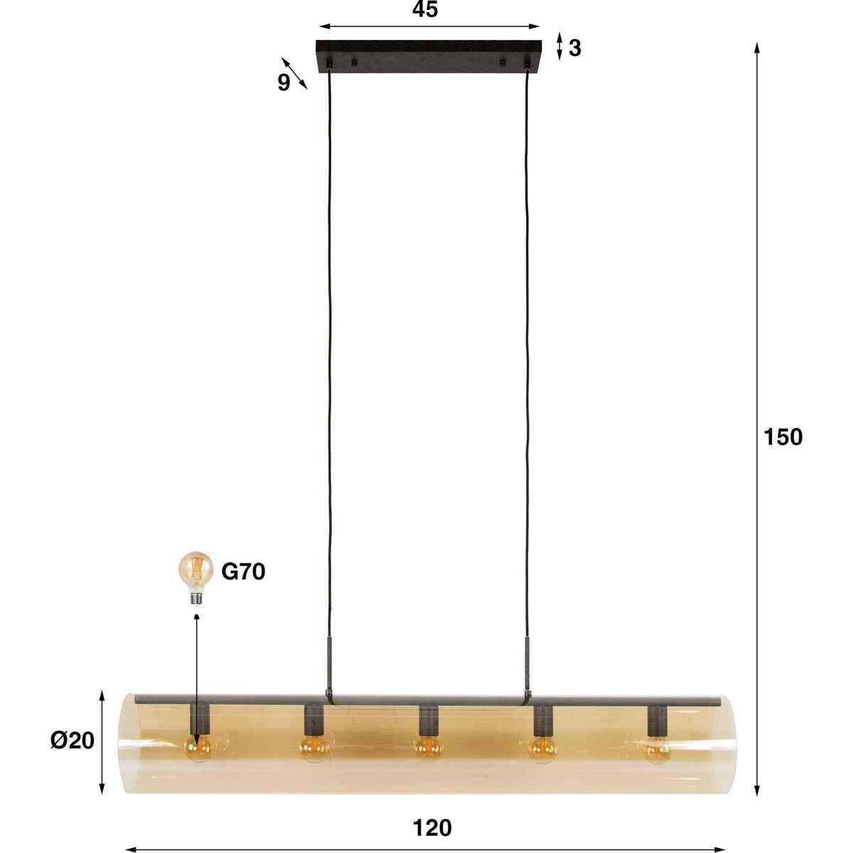 mutoni industrial Lampe à suspendre Tube Amber Glass 5L 120  