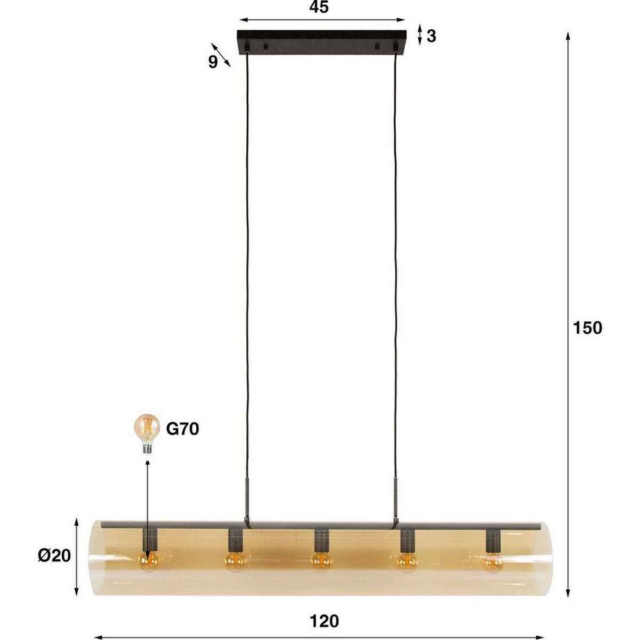 mutoni industrial Hängelampe Tube Amber Glass 5L 120  