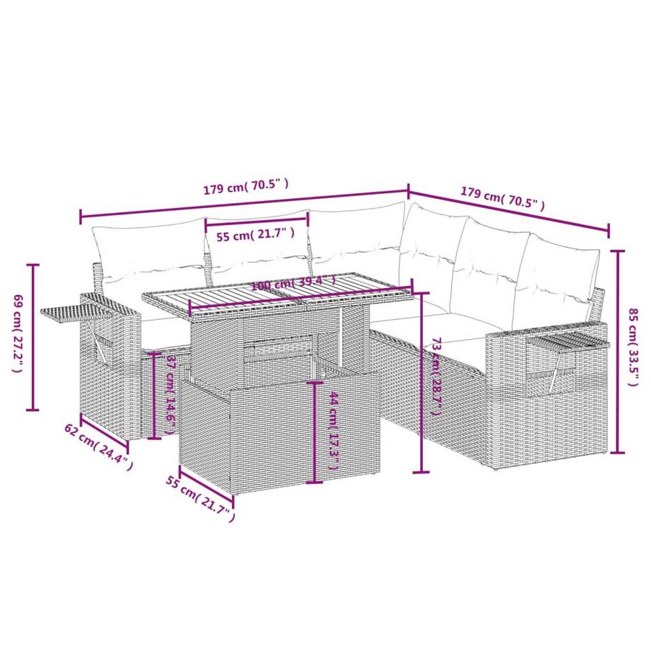 VidaXL Ensemble de canapés de jardin rotin synthétique  