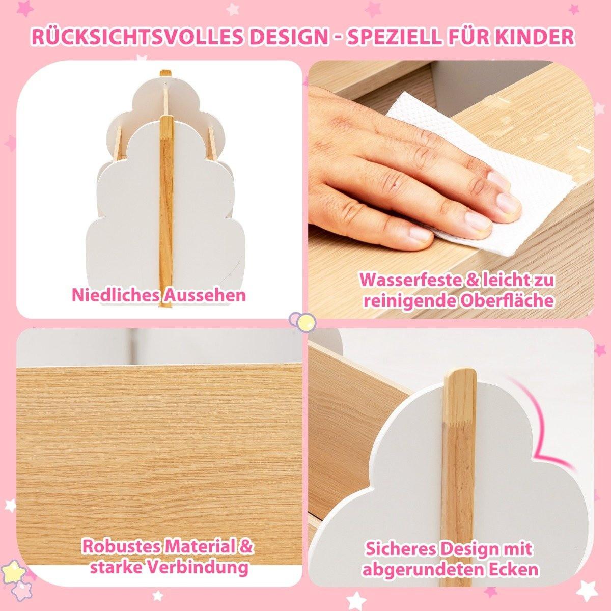 Northix Kinder Bücherregal aus Holz mit Universalrädern 2 Ebenen Spielzeugregal auf Rollen Weiß + Natur  