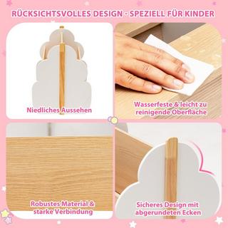 Northix Kinder Bücherregal aus Holz mit Universalrädern 2 Ebenen Spielzeugregal auf Rollen Weiß + Natur  