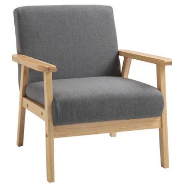 Fauteuil À Oreilles, Chaise Longue Avec Accoudoirs, Chaise De Salle À Manger, Chaise De Relaxation Aspect Lin, Chaise Rembourrée, Structure En Bois Massif, Gris, 64 X 70 X 72 Cm