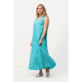 Ulla Popken  Robe maxi sans manches. Imprimé, décolleté en V et silhouette en A évasée. 