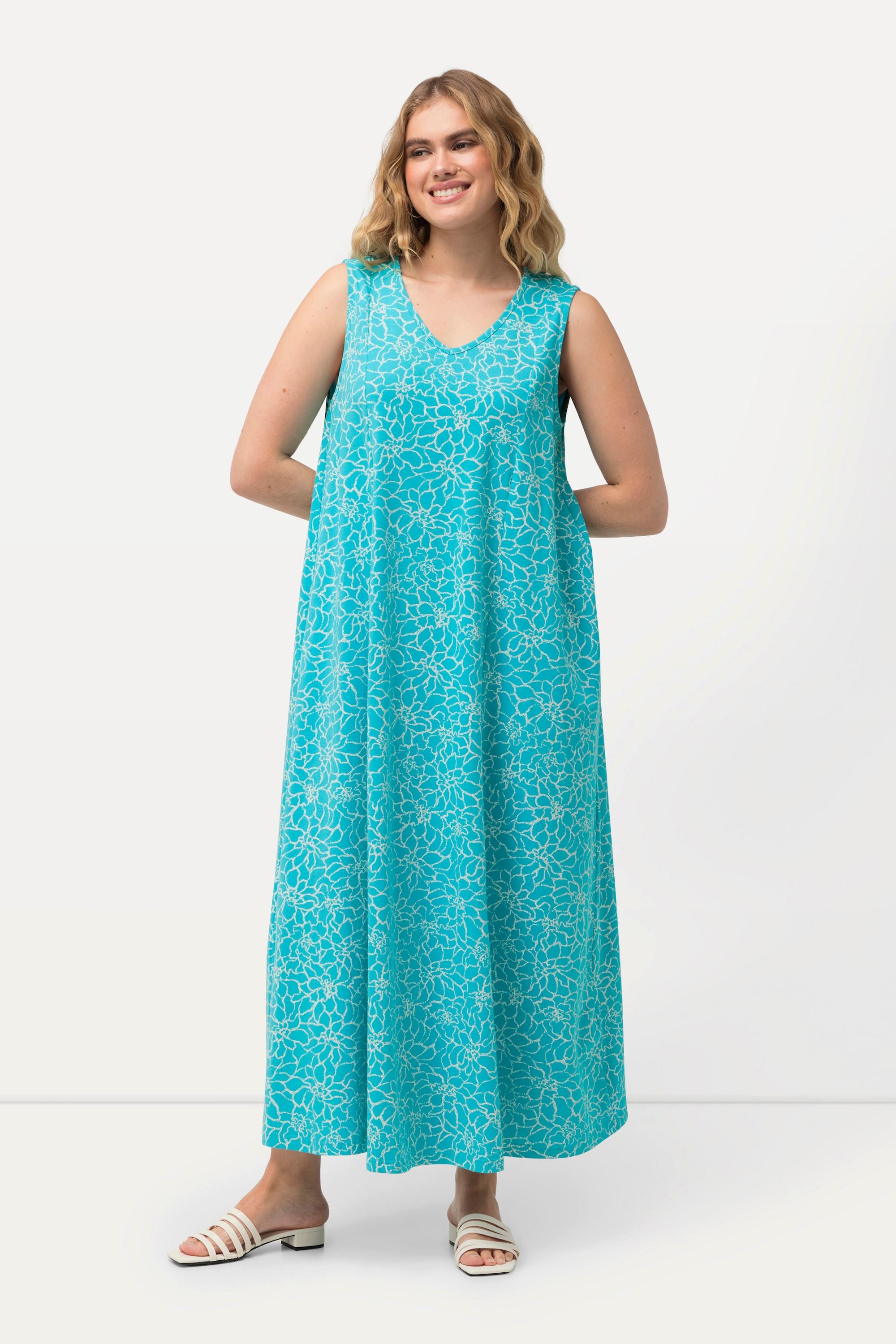 Ulla Popken  Robe maxi sans manches. Imprimé, décolleté en V et silhouette en A évasée. 