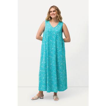 Robe maxi sans manches. Imprimé, décolleté en V et silhouette en A évasée.