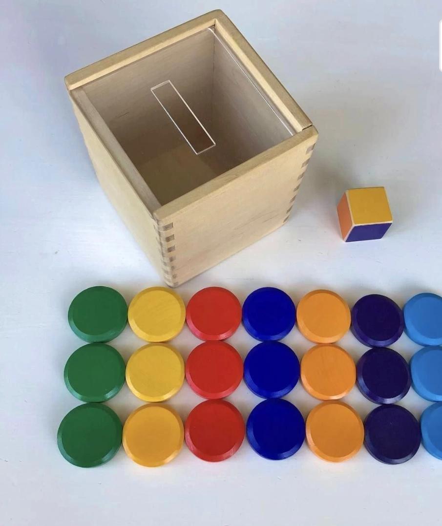 Montessori  Sorter aus Holz, Spielzeug mit Regenbogenmünzen - Rainbow Coins Montessori® Spass am Lernen 