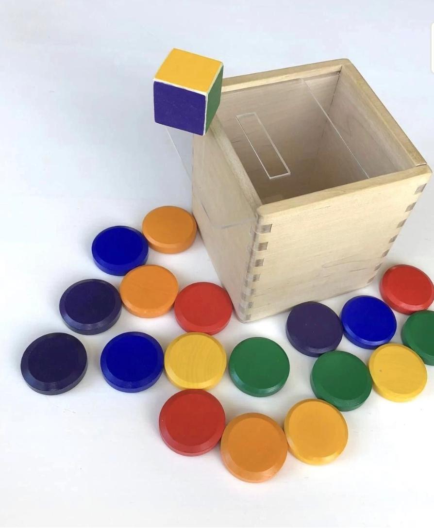 Montessori  Sorter aus Holz, Spielzeug mit Regenbogenmünzen - Rainbow Coins Montessori® Spass am Lernen 