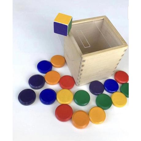 Montessori  Sorter aus Holz, Spielzeug mit Regenbogenmünzen - Rainbow Coins Montessori® Spass am Lernen 