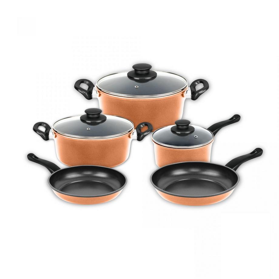 Herzberg Set di pentole in rame antiaderenti - 8 pezzi  
