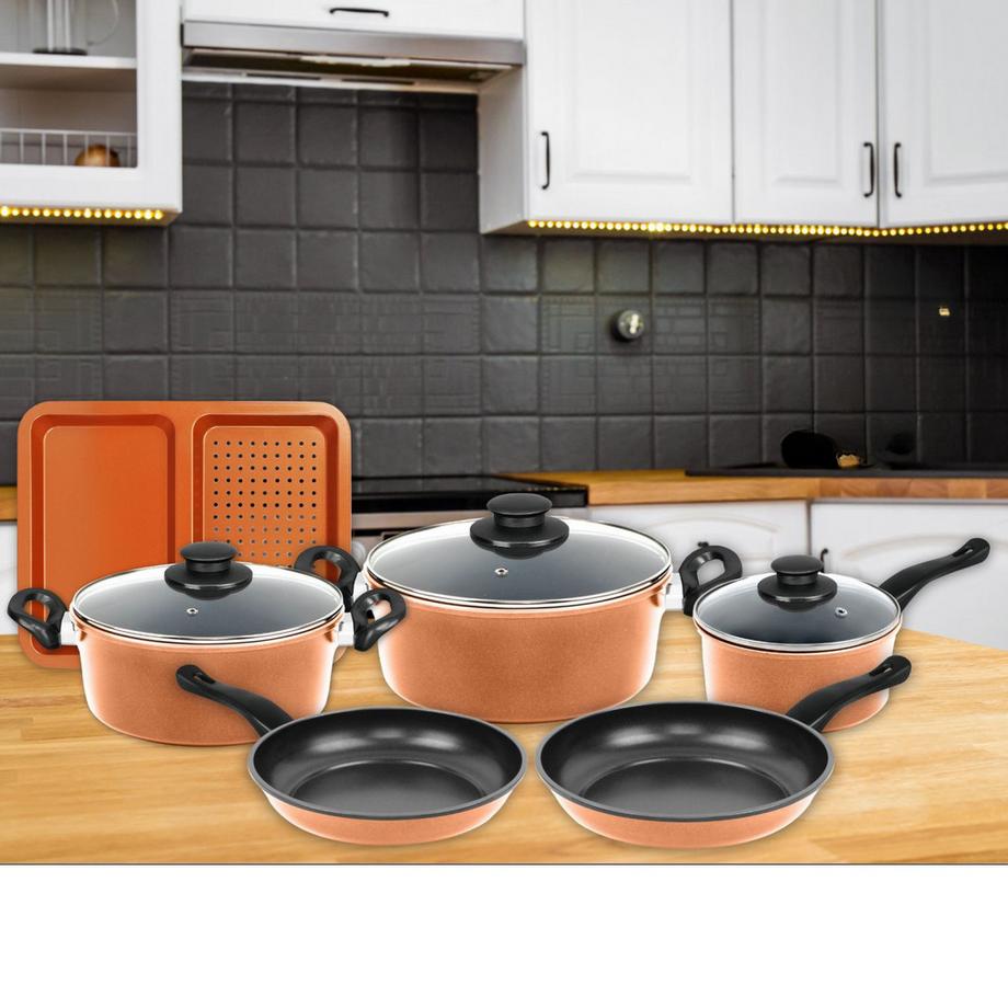 Herzberg Set di pentole in rame antiaderenti - 8 pezzi  