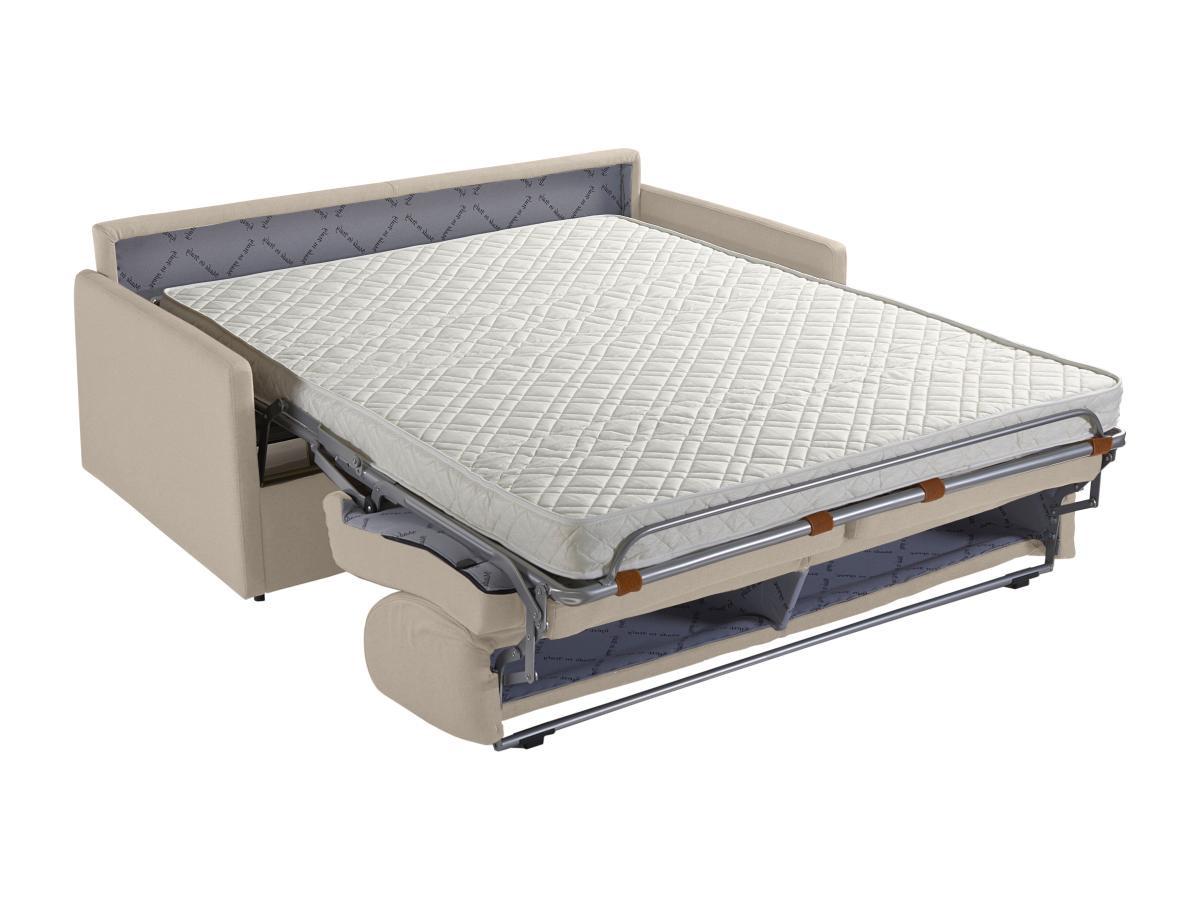 Vente-unique Canapé 2 places conible express en tissu CALIFE Crème Couchage Matelas  