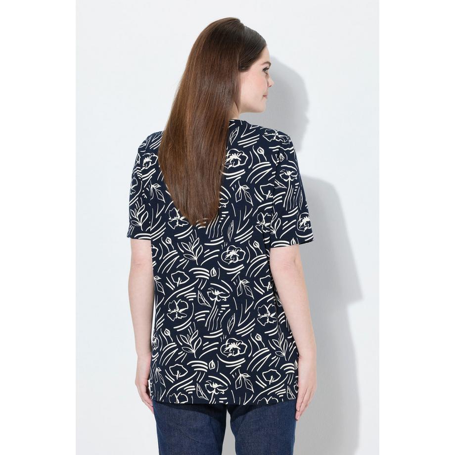 Ulla Popken Maglia Taglio Svasato Scollo V Mezze Maniche Cotone Biologico  