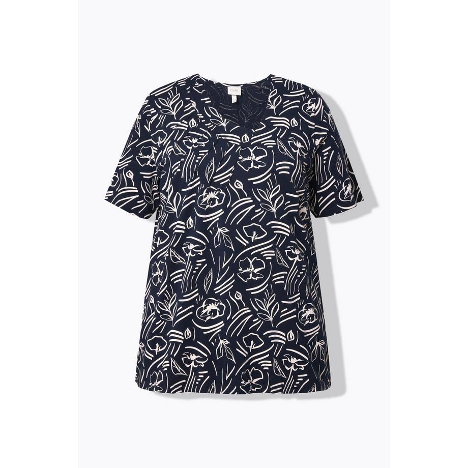 Ulla Popken Maglia Taglio Svasato Scollo V Mezze Maniche Cotone Biologico  