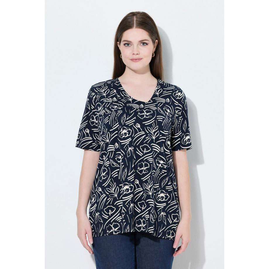 Ulla Popken Maglia Taglio Svasato Scollo V Mezze Maniche Cotone Biologico  