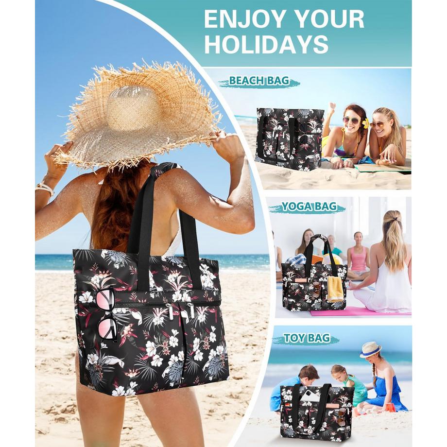 Only-bags.store Grosse Strandtasche mit Reißverschluss und mehreren Taschen  