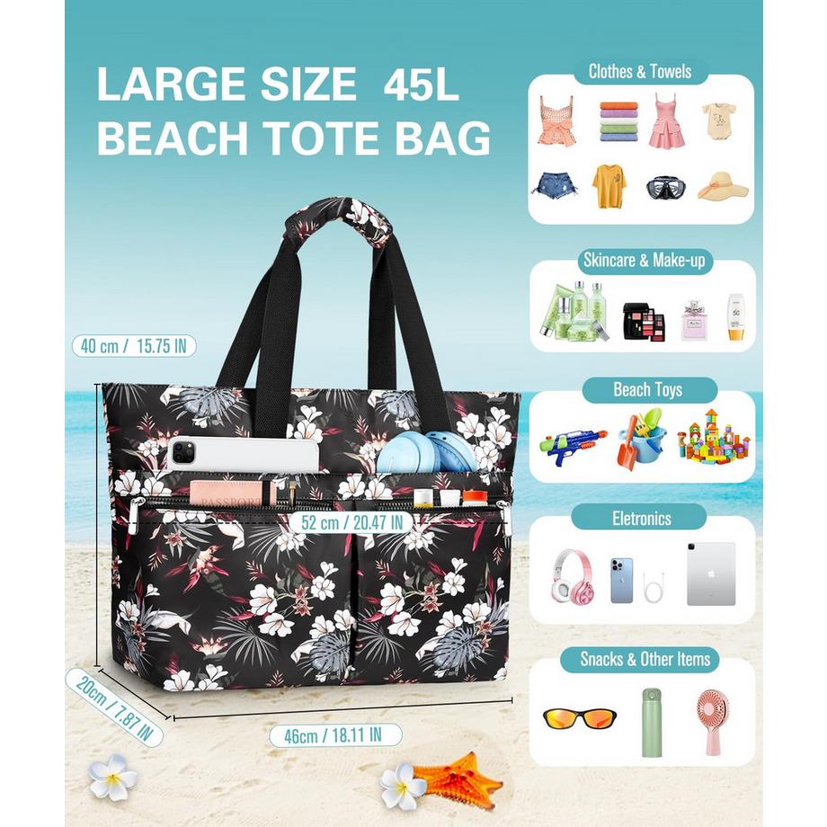 Only-bags.store Grosse Strandtasche mit Reißverschluss und mehreren Taschen  