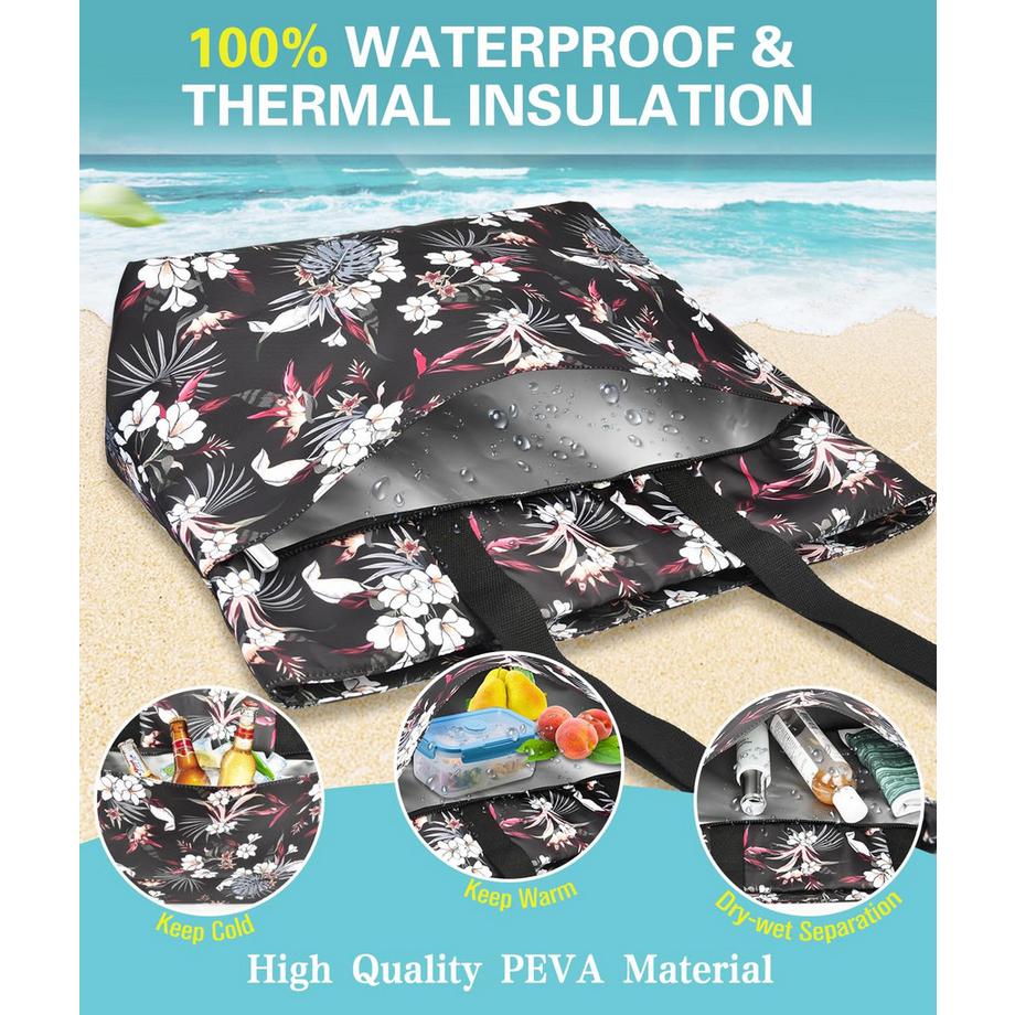 Only-bags.store Grosse Strandtasche mit Reißverschluss und mehreren Taschen  