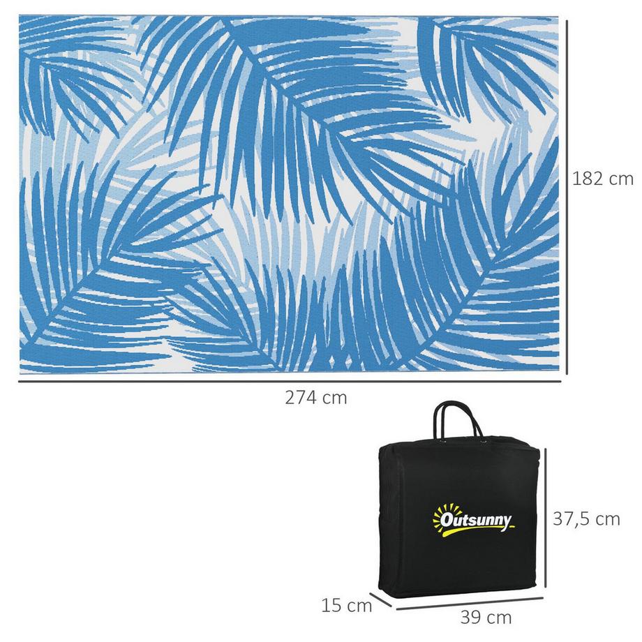 Northio Tappeto Da Esterno Tappeto Reversibile Con Borsa Per Il Trasporto, 182X274 Cm, Blu, Plastica, Tappeto Da Giardino, Tappeto Da Balcone Per Campeggio, Terrazza  