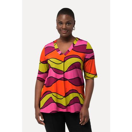 Ulla Popken  Slinkyshirt, Wellendesign, V-Ausschnitt, Halbarm 