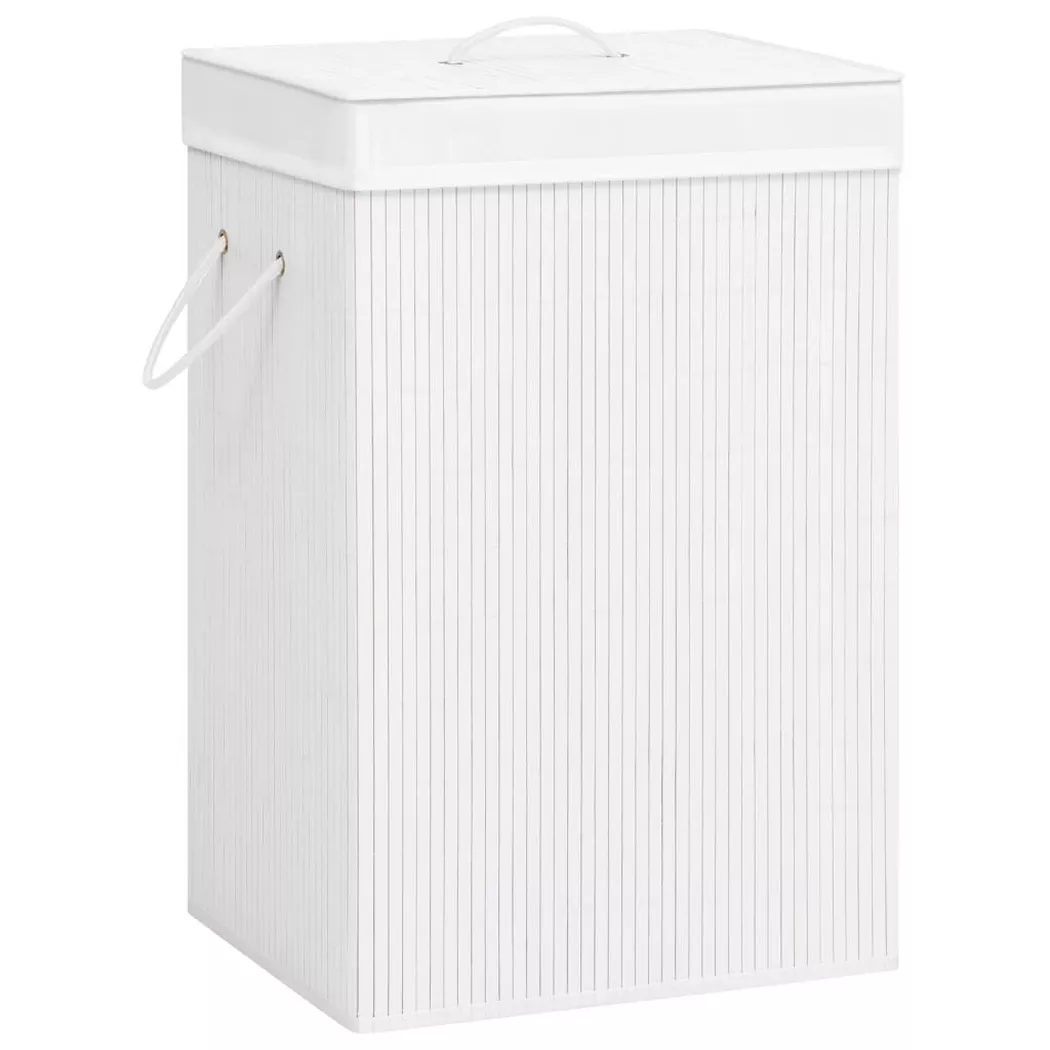 Panier à linge avec 2 sections bambou blanc 72 l