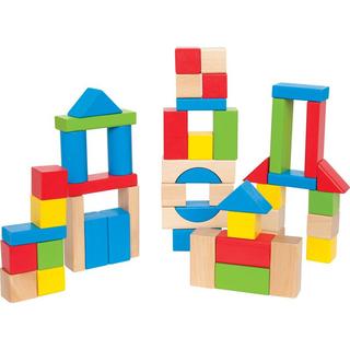 Hape  Bunte Holzbausteine für Kinder von  | Holzbausteine-Set zum Stapeln Lernspielzeug für Kleinkinder, 50 leuchtend bunte Holzbausteine in unterschiedlichen Formen und Größen 