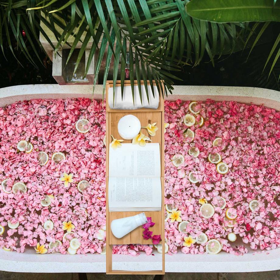 Northio Mensola Per Vasca Da Bagno In Bambù, Ponte Per Vasca, Cuscino Per Vasca, Naturale, Regolabile 70-105X21,8X5 Cm  