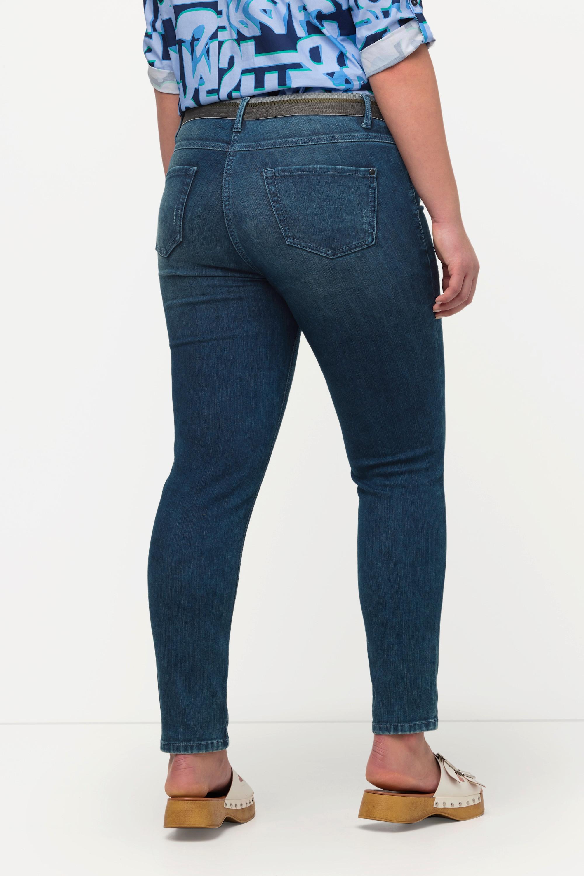 Ulla Popken  Jeans modello Sarah con cintura elastica e taglio stretto a cinque tasche 