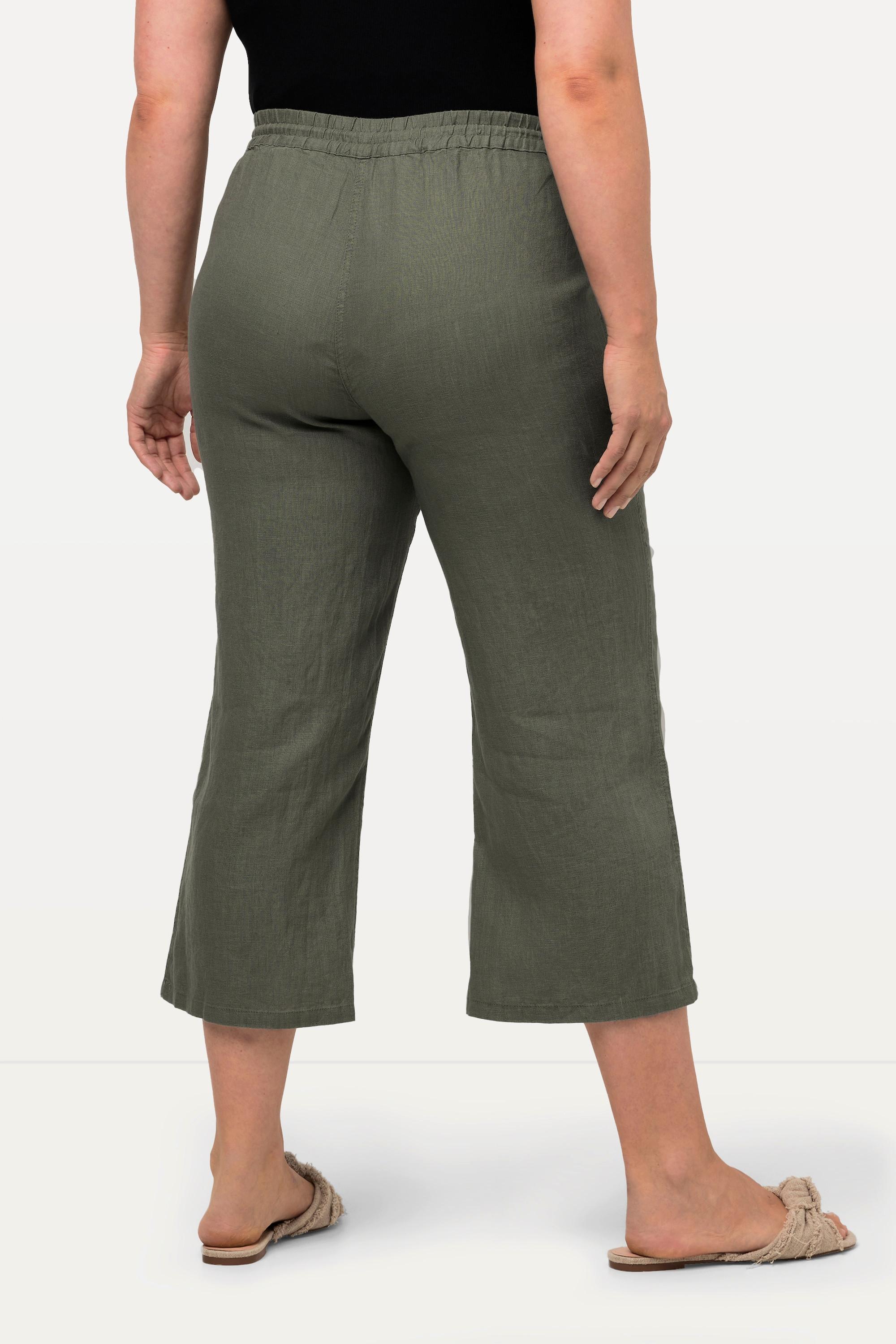 Ulla Popken  Pantaloni di lino a 7/8 naturalmente freschi con cintura elastica 