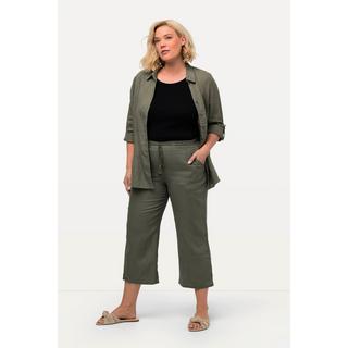 Ulla Popken  Pantalon en lin 7/8 à taille élastique. Naturellement respirant 